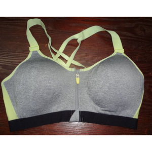 MTA Sport Zip Up Sports/ Activewear/ Athletic Bra L Green CrossBack  Wirefree